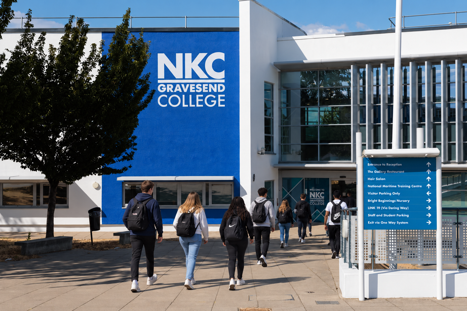 gravesend front of building with students walking
